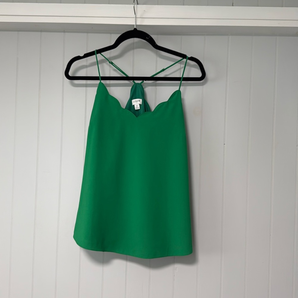 J Crew Green Scallop detail tank top
